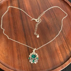 Silver tone green and gray stone necklace